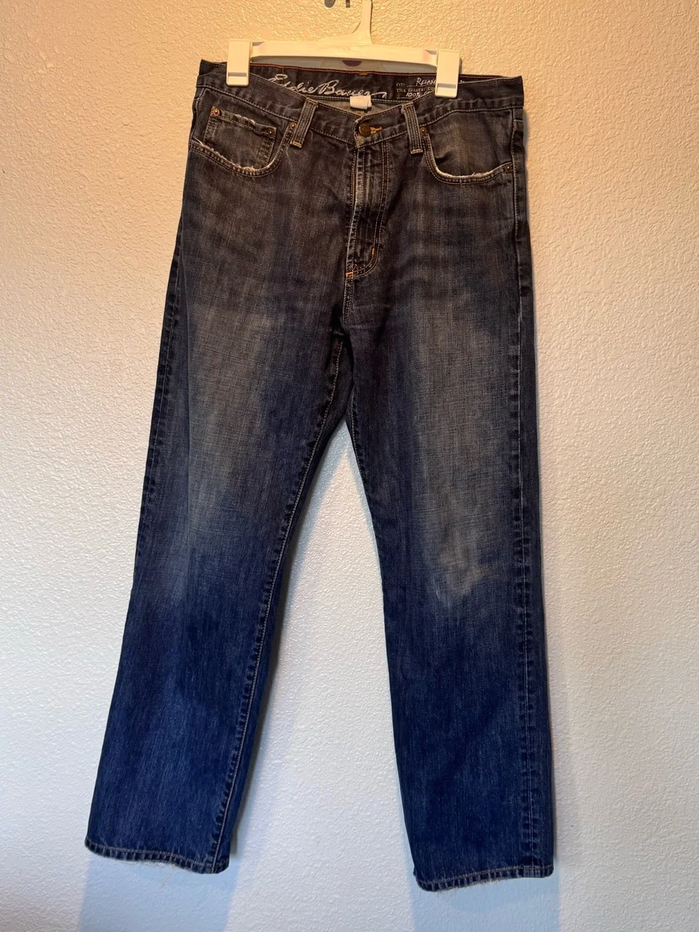 LUC Eddie Bauer Men's 33/321Classic Straight Fit Jeans - Dark Blue slightly dist